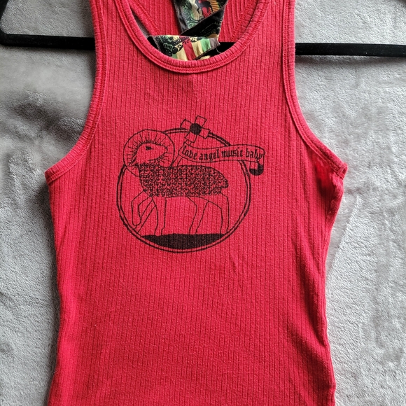 L.A.M.B. Tops - L.A.M.B. Red Ribbed Graphic Tank Top